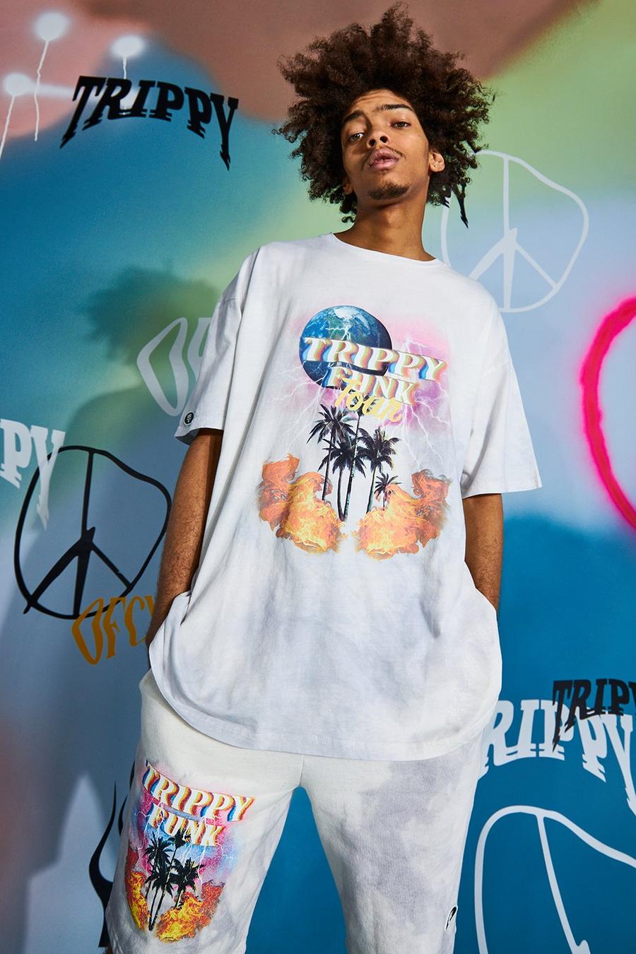 Übergroßes T-Shirt mit „Trippy Palm“-Grafik und Washed-Effekt, Grau image number 1