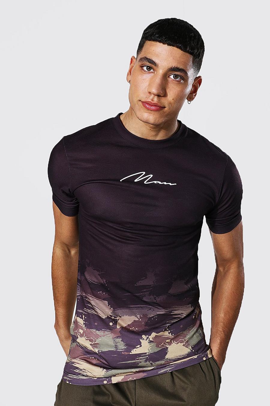 Black Muscle Fit Man Abstract Camo Graphic T-Shirt image number 1