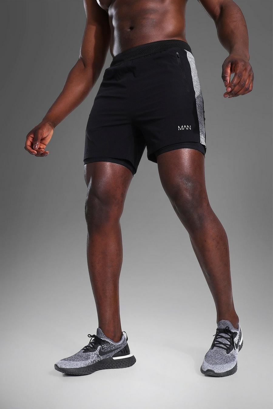 Black Man Active Gym Lightweight Short With Stripe image number 1