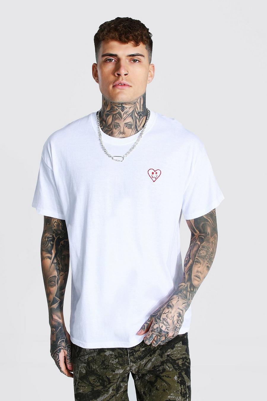 Camiseta ancha con cara de corazón, Blanco image number 1