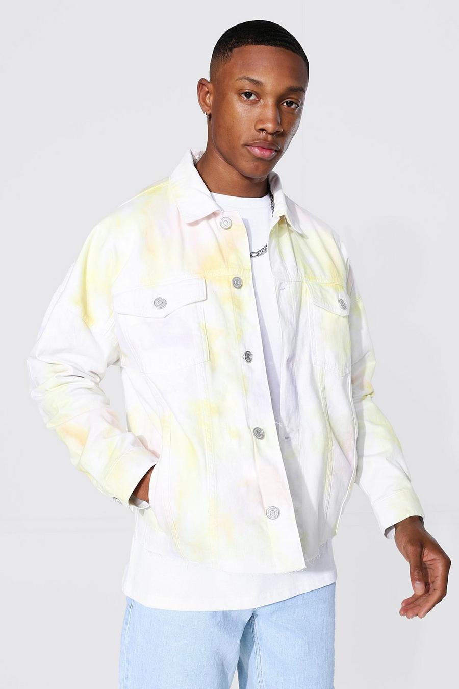 Yellow Heavily Bleached Denim Jacket image number 1