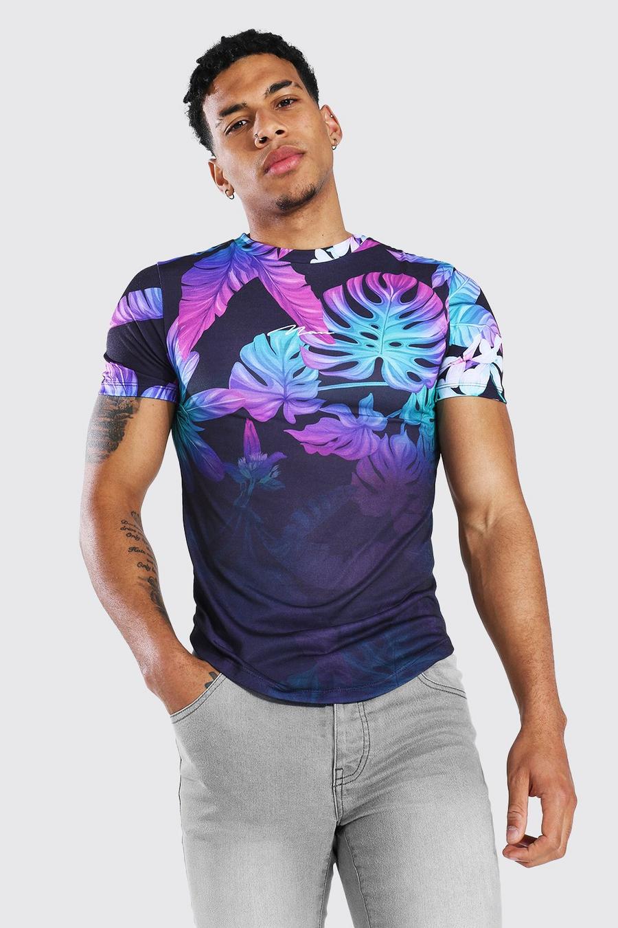 Blue Muscle Fit Man Signature Floral Ombre T-shirt image number 1