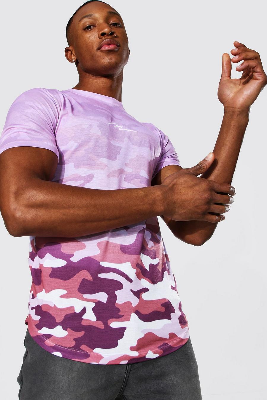 Pink Muscle Fit Man Signature Camo Ombre T-shirt image number 1