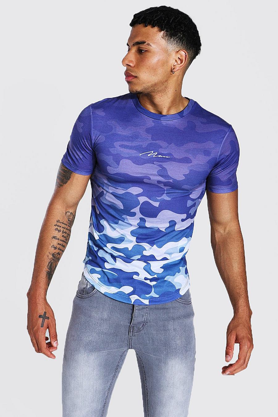 Navy Muscle Fit Man Signature Camo Ombre T-shirt image number 1