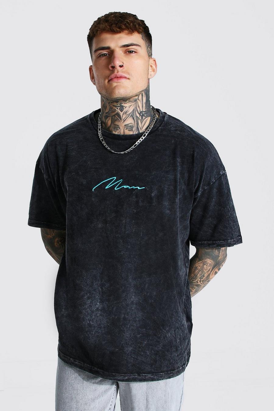 Charcoal Oversized Acid Wash Gebleekt Man Signature T-Shirt image number 1