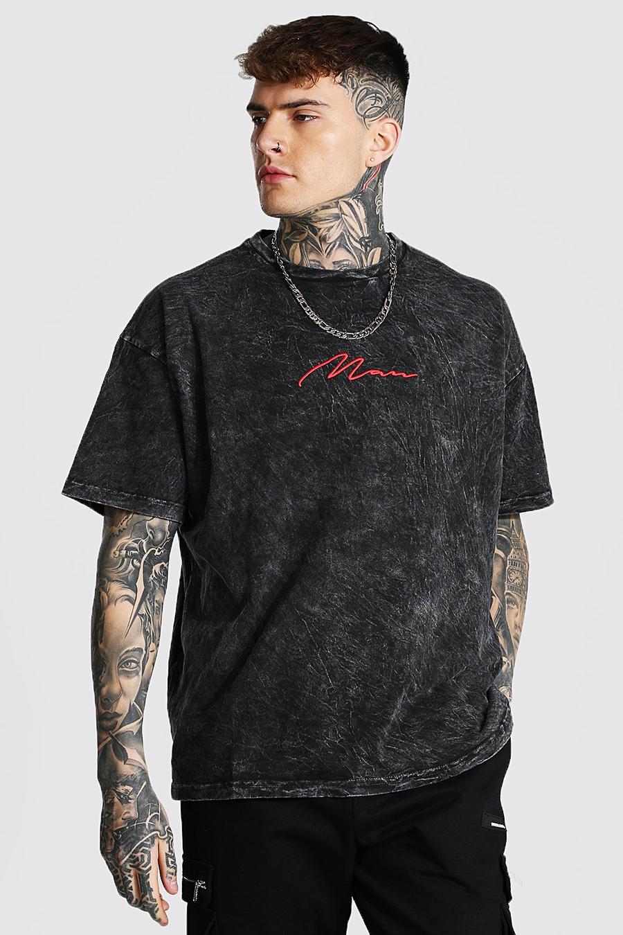 T-shirt oversize a lavaggio acido con firma MAN, Canna di fucile grigio image number 1