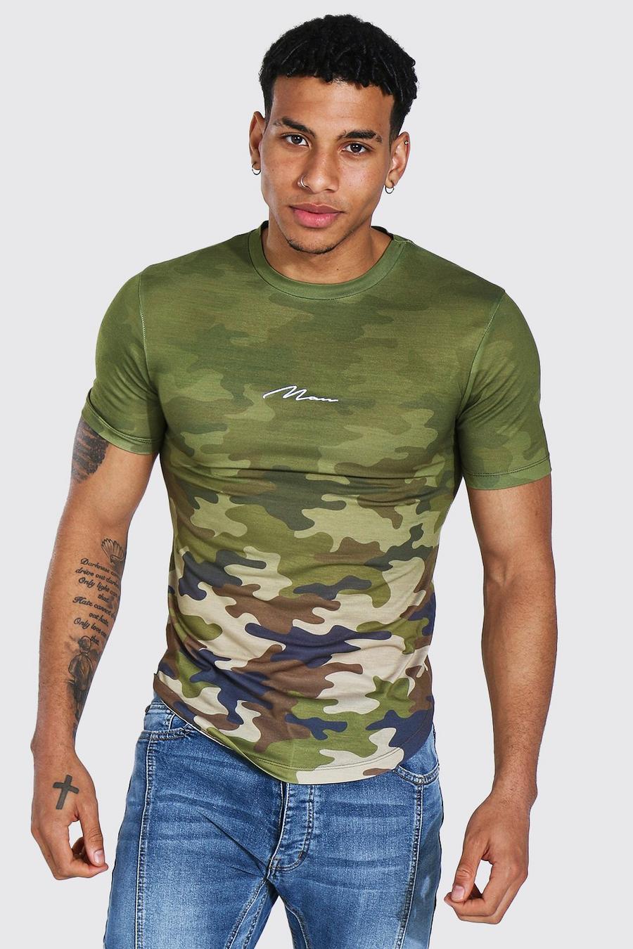 Khaki Muscle Fit Man Signature Camo Ombre T-shirt image number 1