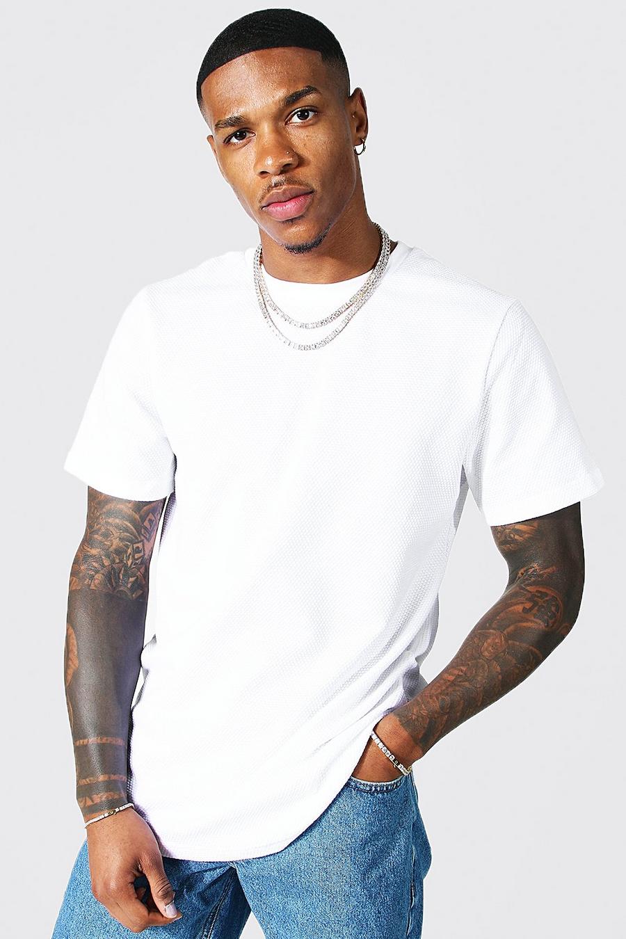 Camiseta de tela gofre reciclada con bajo ovalado, White blanco