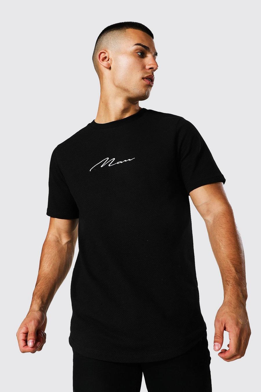 Camiseta MAN con filo ovalado de tela gofre , Black image number 1