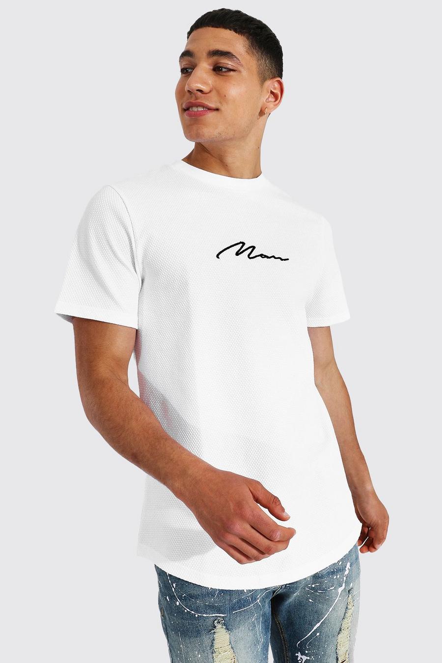 Camiseta con bajo redondo MAN de tela gofre , White image number 1