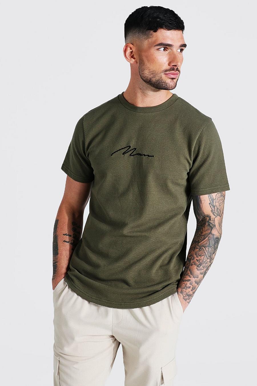 T-shirt Man con trama a nido d'ape e fondo curvo, Khaki image number 1