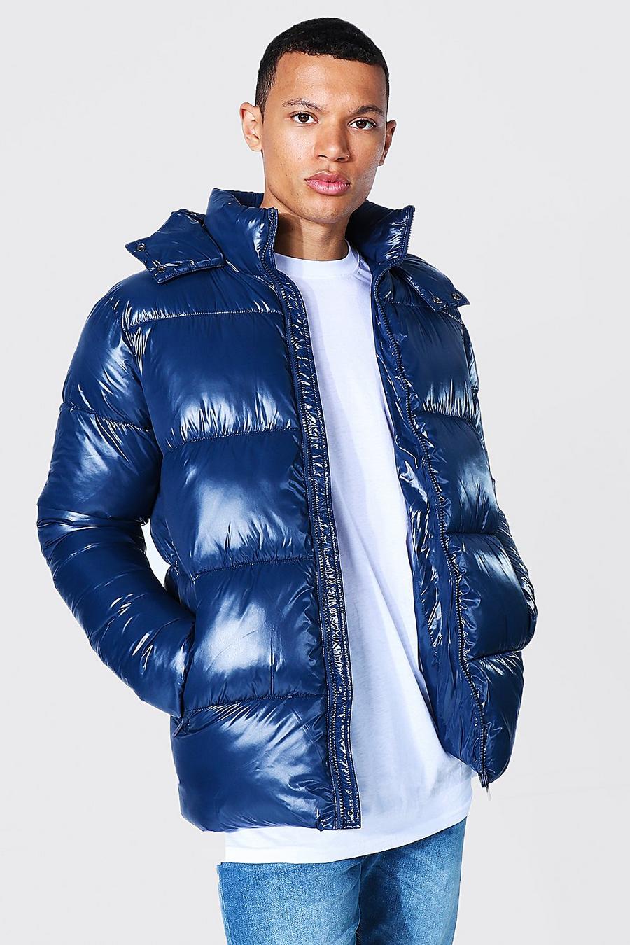 Navy Tall High Shine Puffer Jacket image number 1