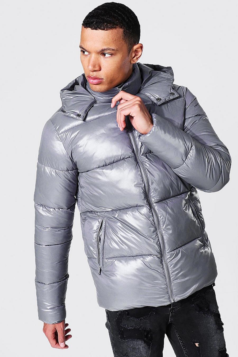 Charcoal Tall High Shine Puffer Jacket image number 1