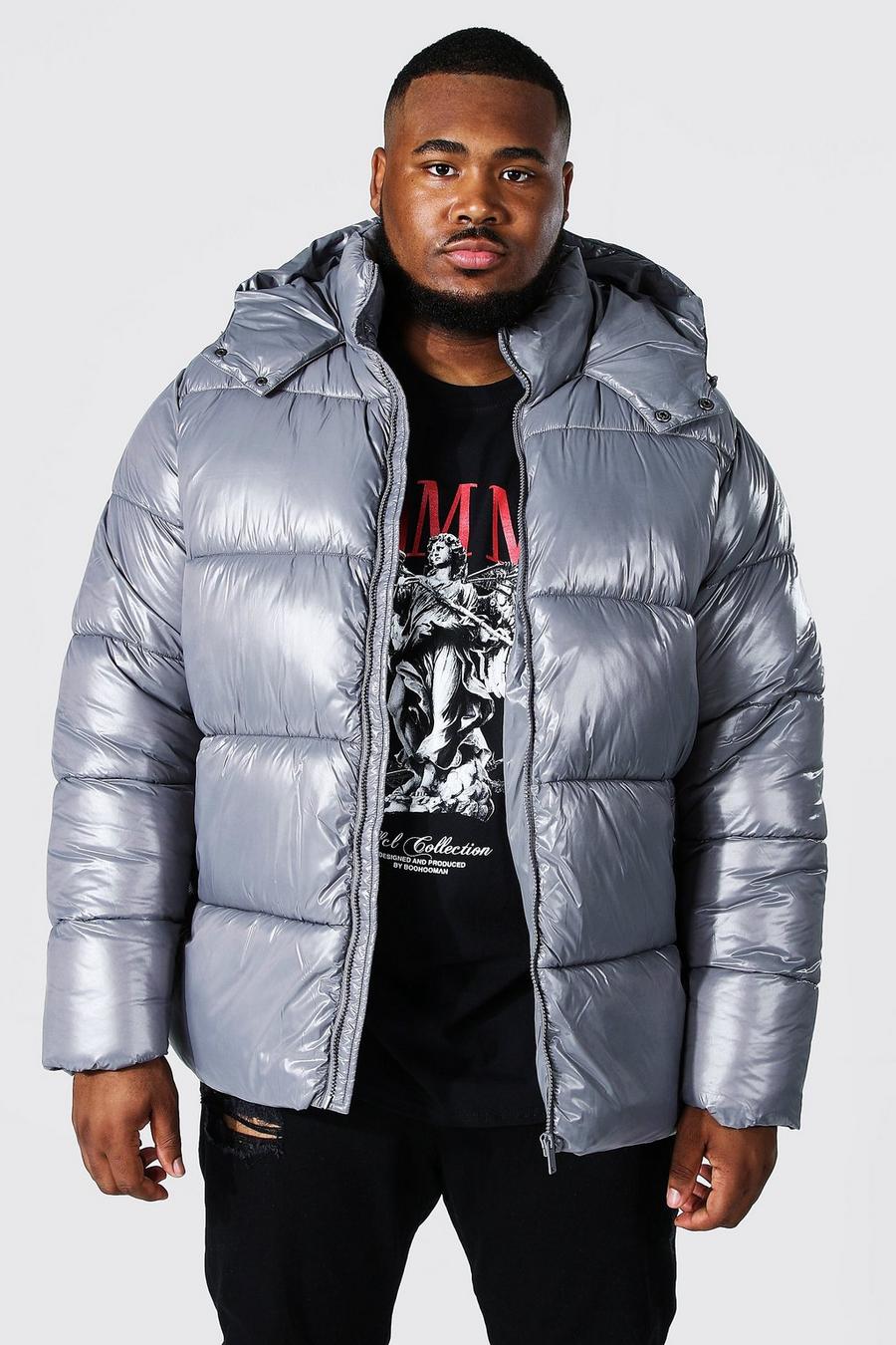 Charcoal Plus Size High Shine Puffer Jacket image number 1