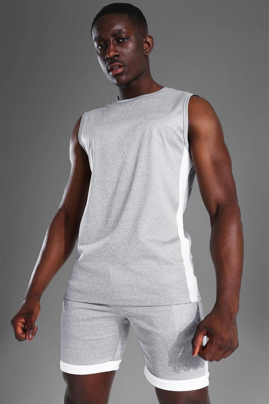 Camiseta sin mangas MAN Active estilo nadador con sisa ancha y estampado gráfico, Grey image number 1