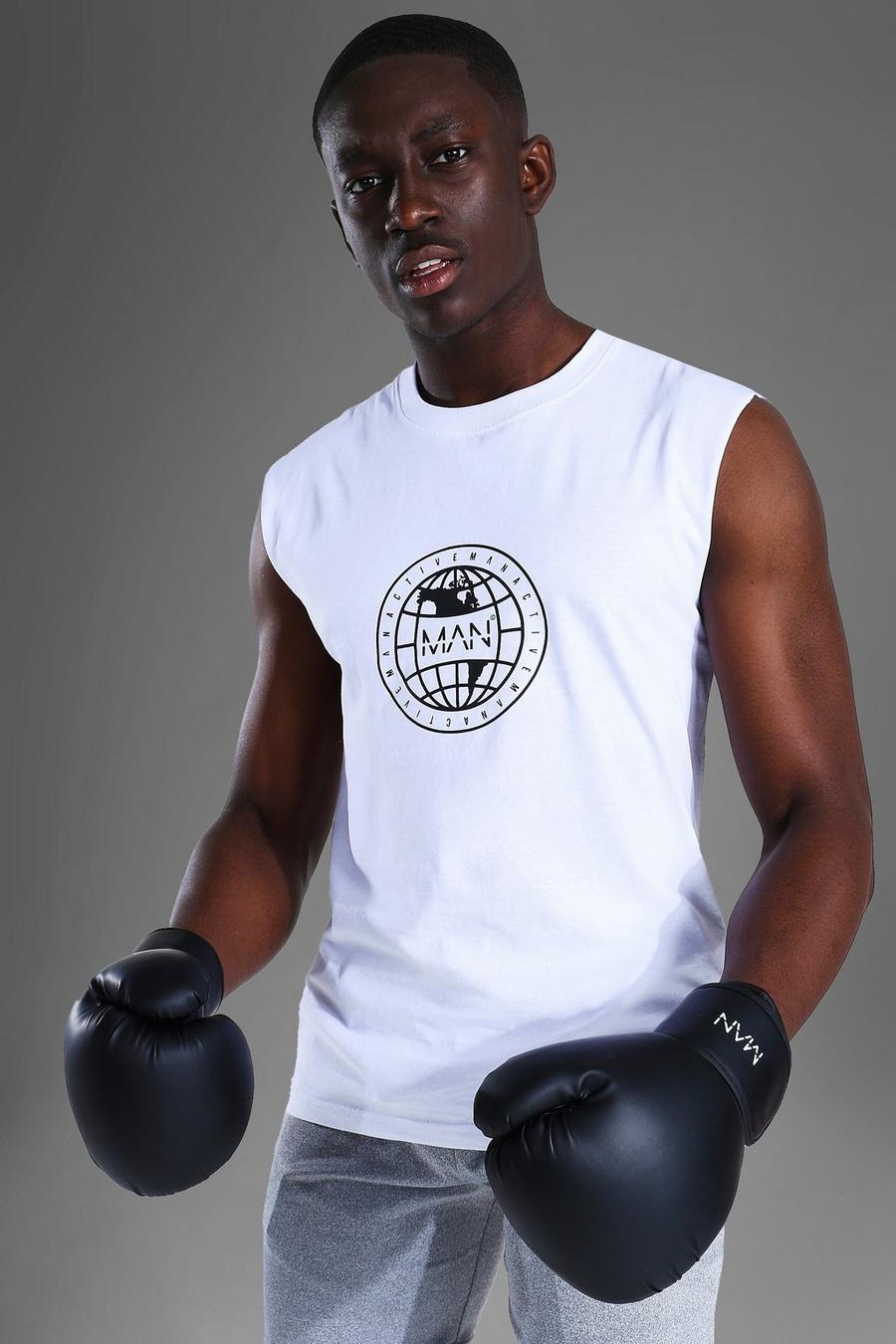 Camiseta de tirantes de nadador con gráfico y sisa caída Active Man, Blanco image number 1