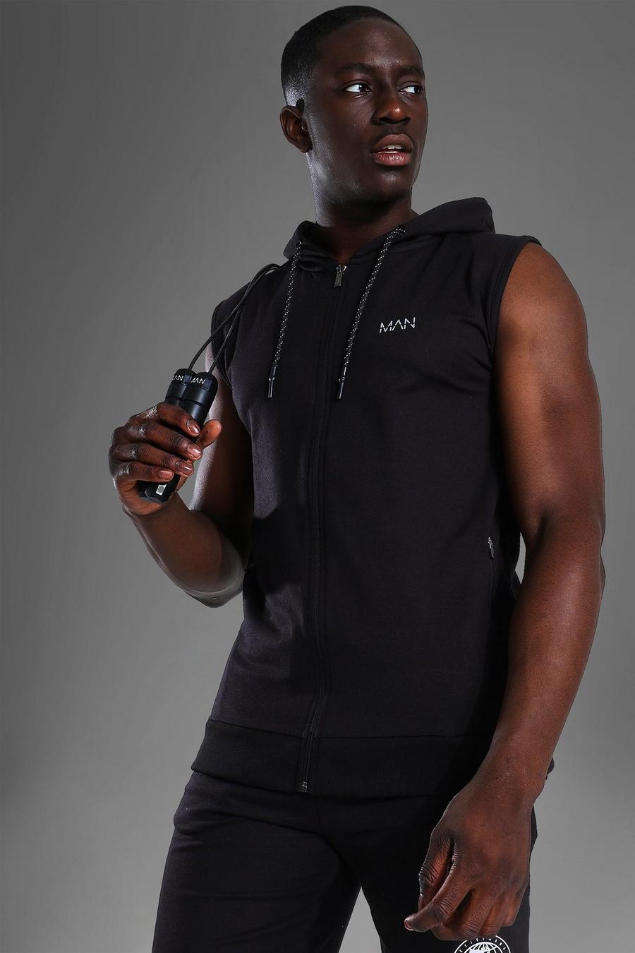 Black MAN Active Ärmlös hoodie med dragkedja image number 1