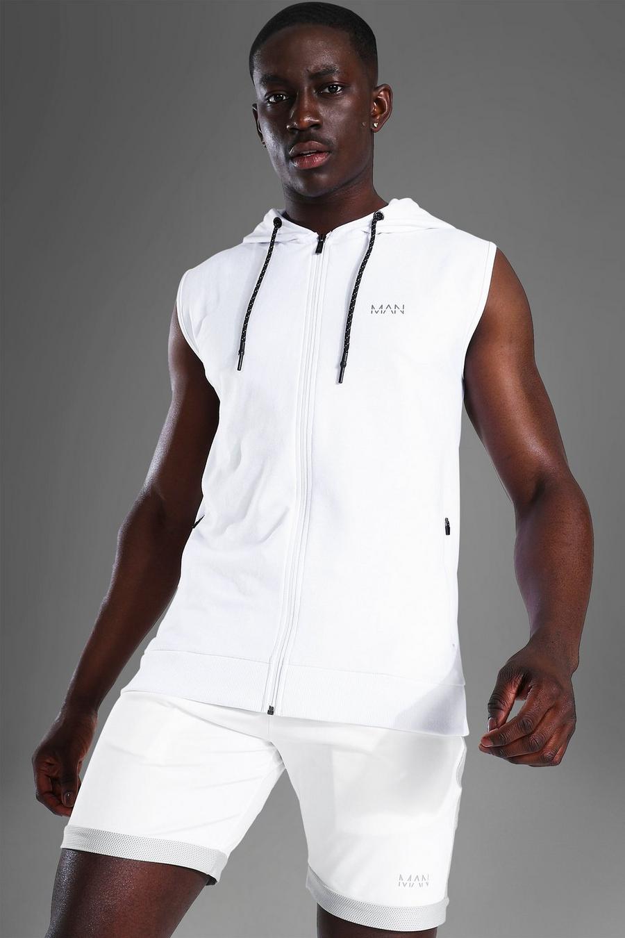 White vit MAN Active Ärmlös hoodie med dragkedja image number 1