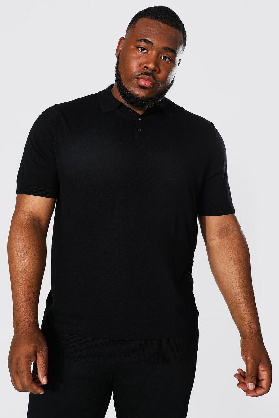 שחור חולצת פולו סרוגה בגזרה רגילה עם שרוולים קצרים למידות גדולות image number 1