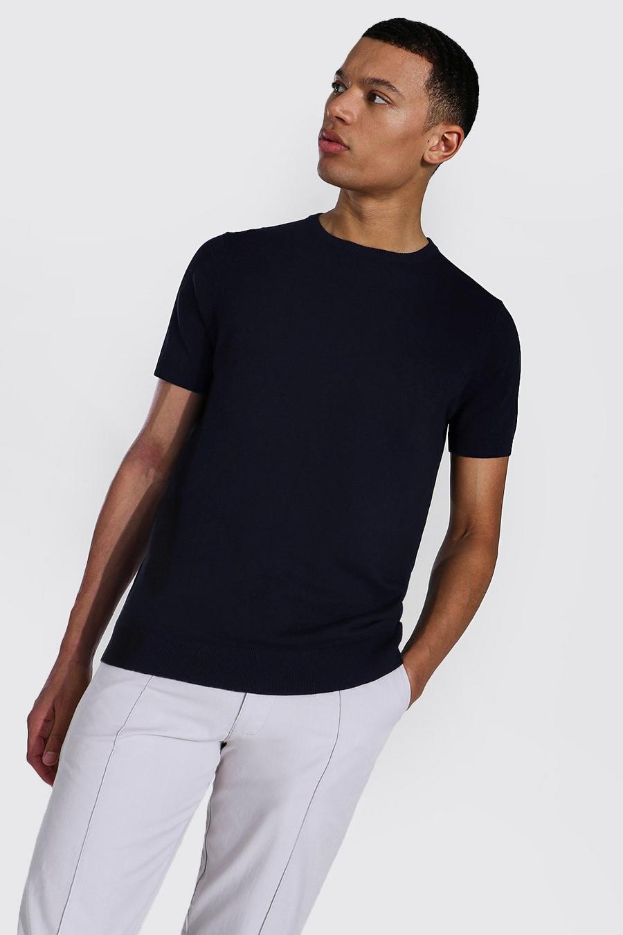 Navy Tall Basic Knitted T-shirt image number 1