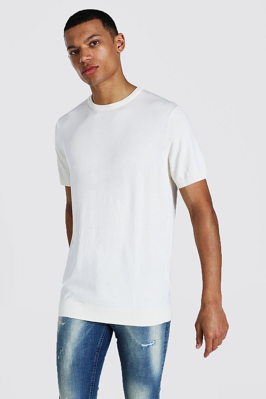 Cream Tall Basic Gebreid T-Shirt image number 1