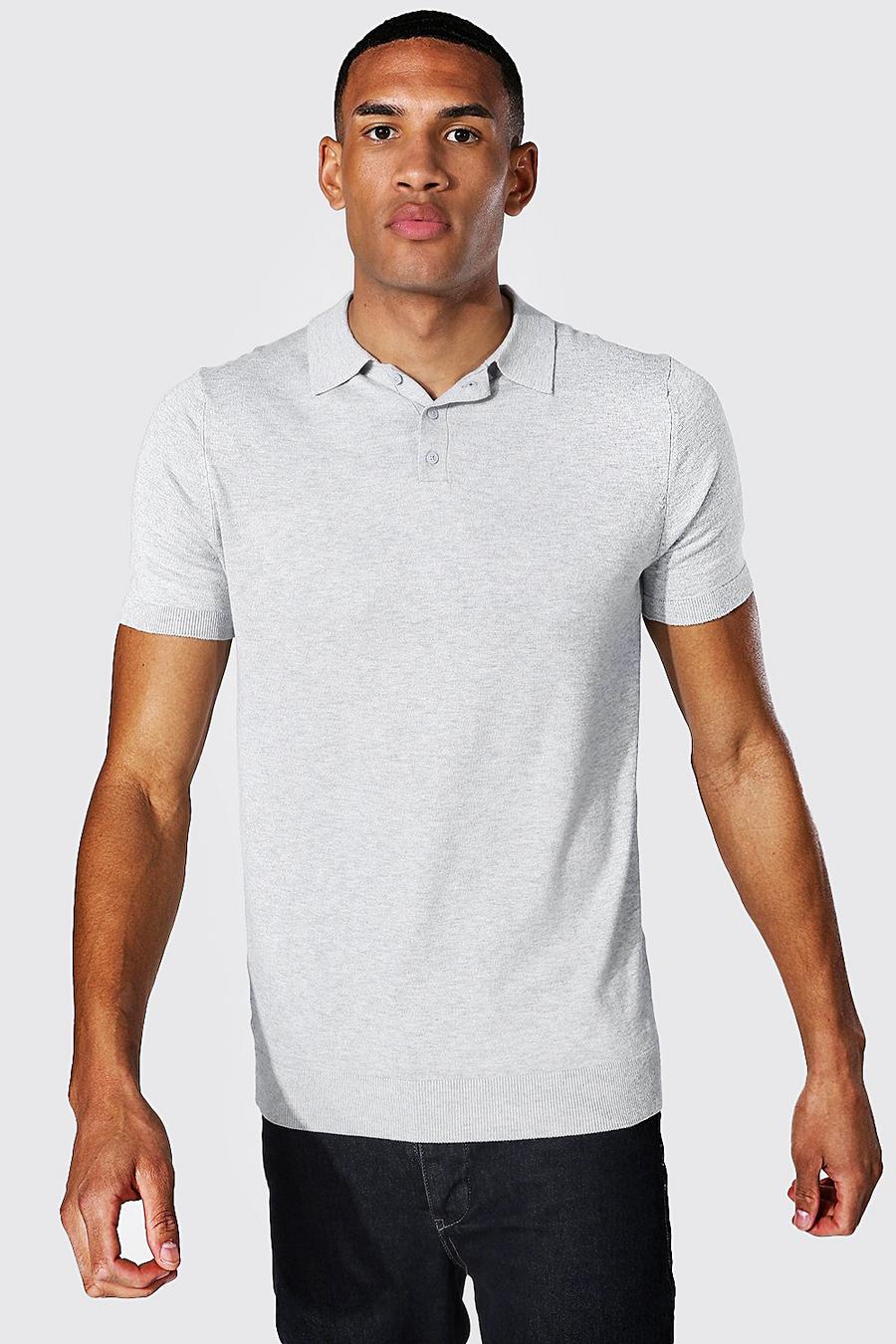 Grey marl Tall Short Sleeve Regular Fit Knitted Polo image number 1