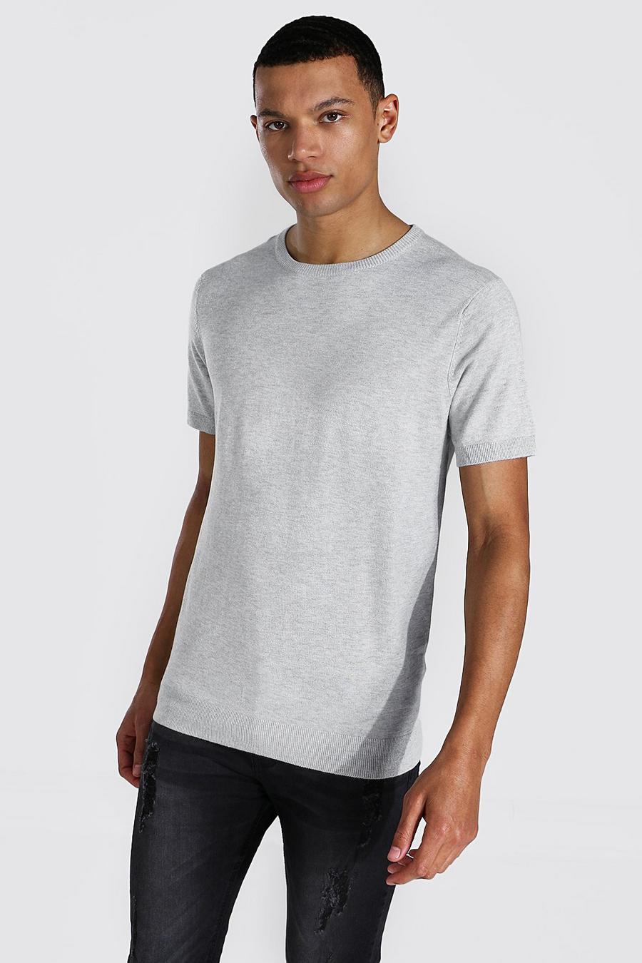 Grey marl Tall Basic Gebreid T-Shirt image number 1