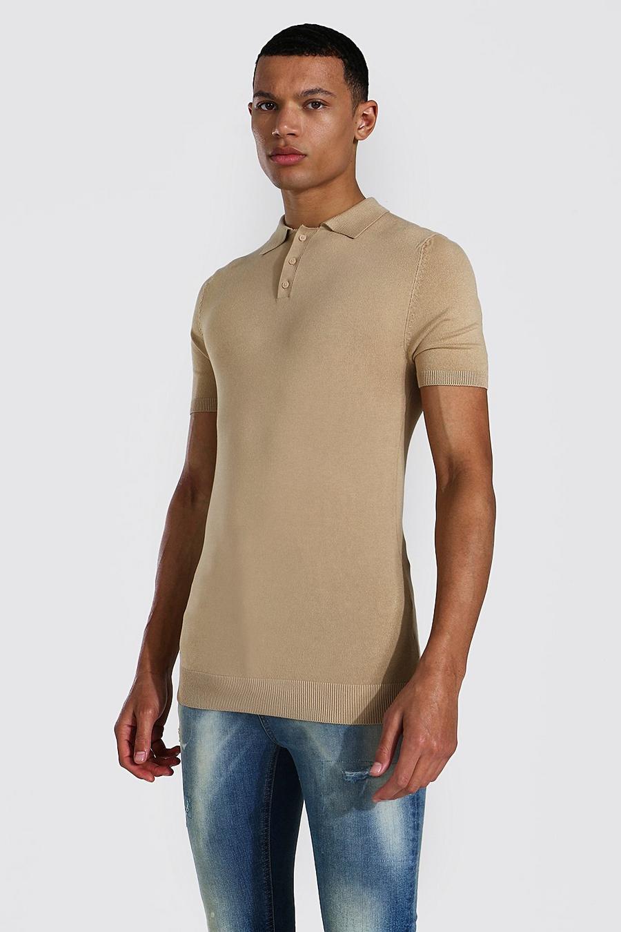Camel Tall Short Sleeve Muscle Fit Knitted Polo image number 1
