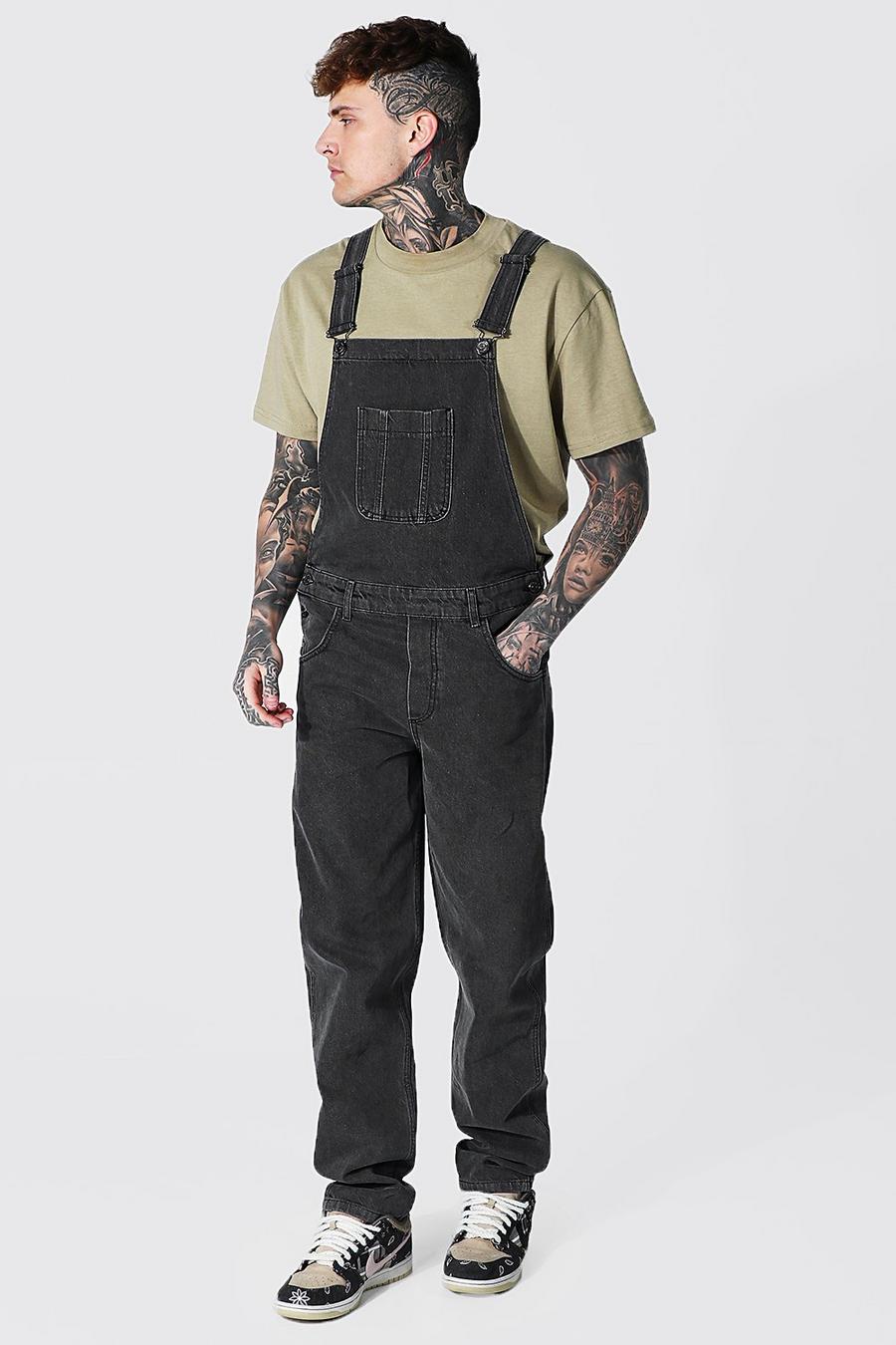 Charcoal Relaxed Fit Long Dungaree image number 1