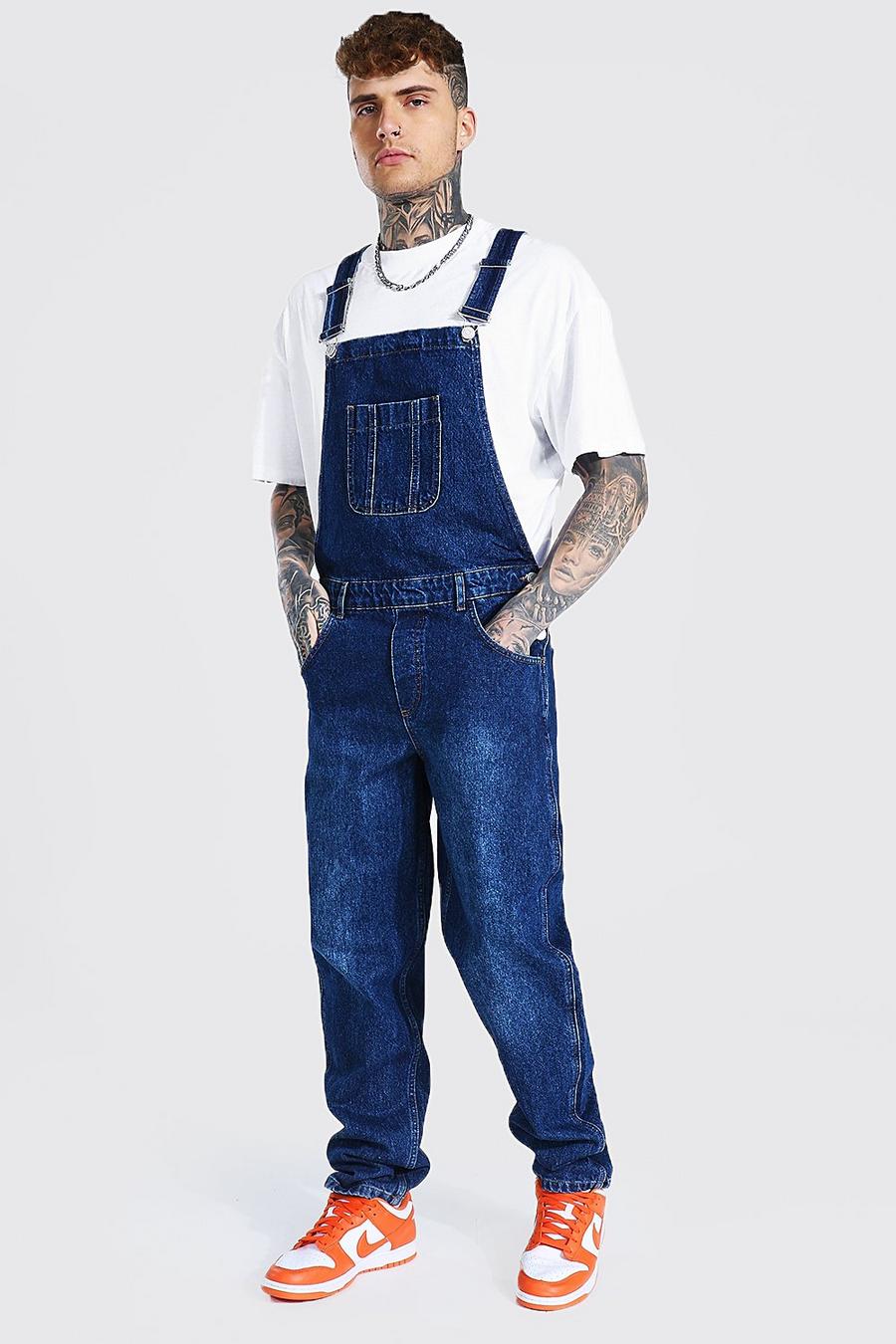 Mid blue Relaxed Fit Long Dungaree image number 1