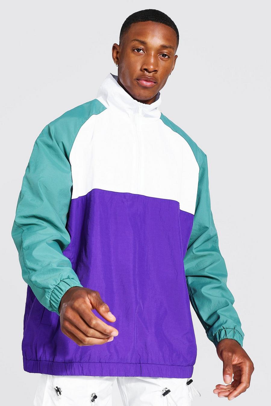 White Oversized Colour Block Funnel Neck Cagoule image number 1