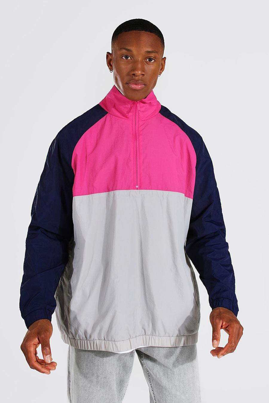 Pink Oversized Colour Block Funnel Neck Cagoule image number 1
