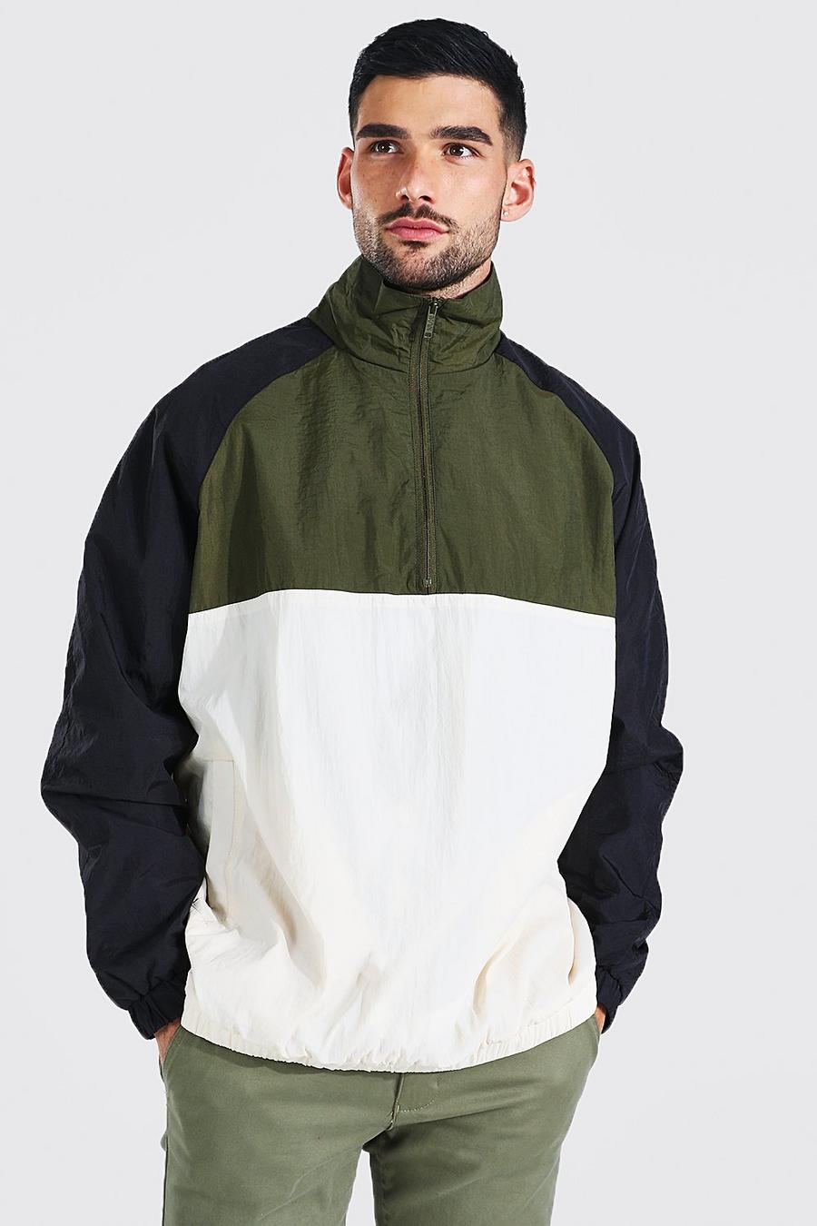 Chubasquero oversize con colores en bloque y cuello alto, Khaki image number 1