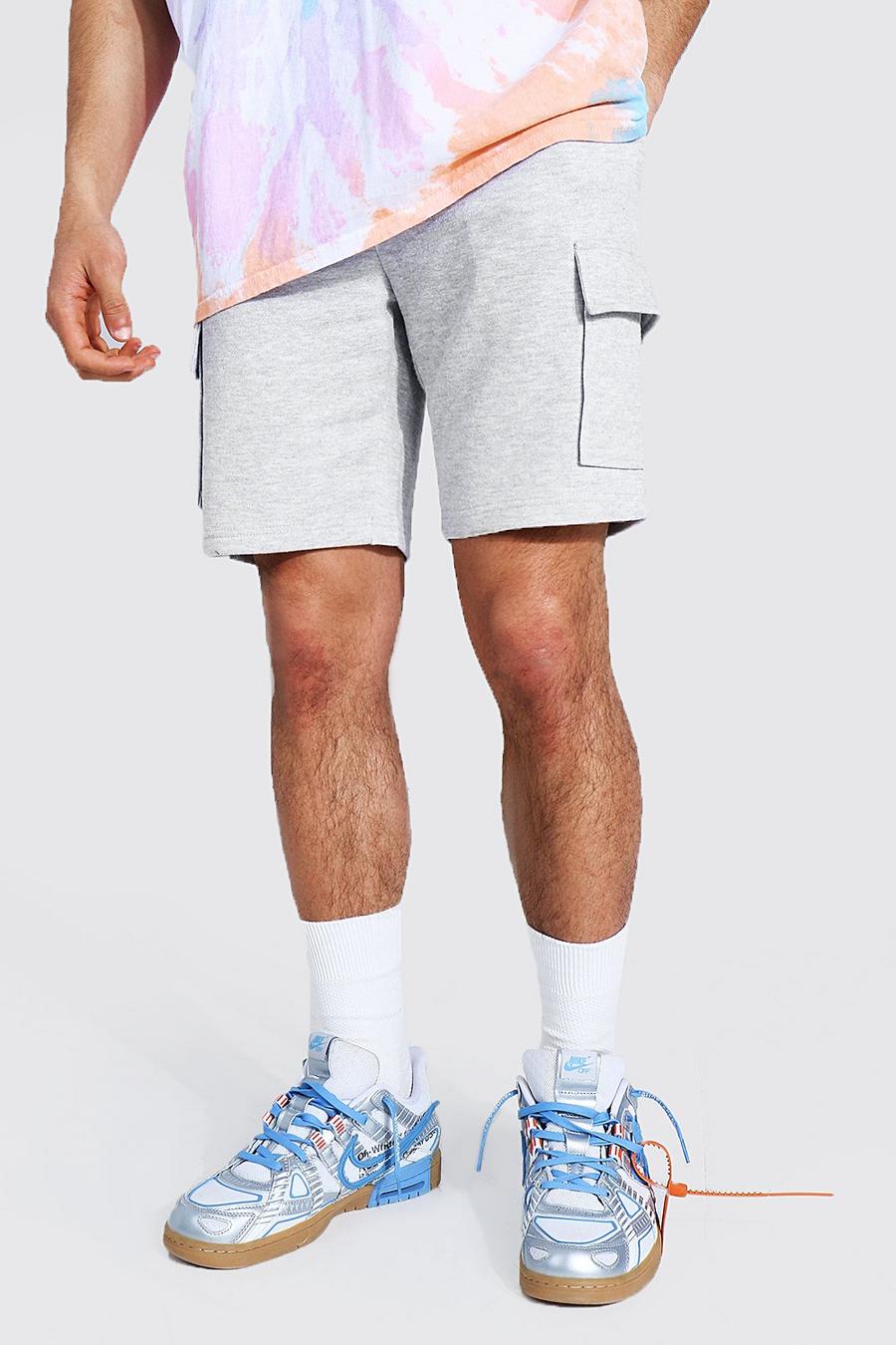Grey marl Basic Mellanlånga shorts i slim fit med cargofickor image number 1