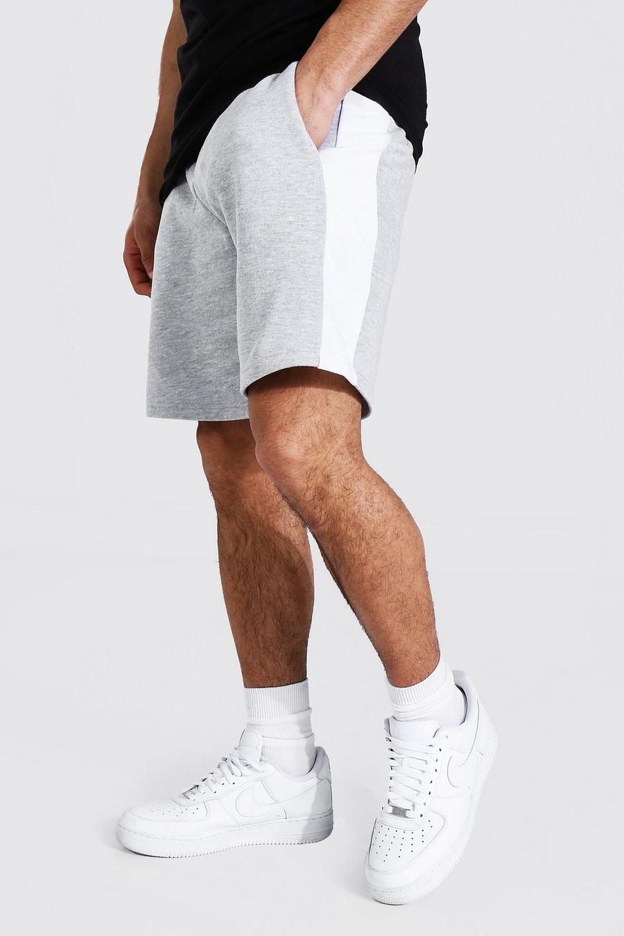 Basic mittellange Jersey-Shorts mit Streifen, Grey marl image number 1