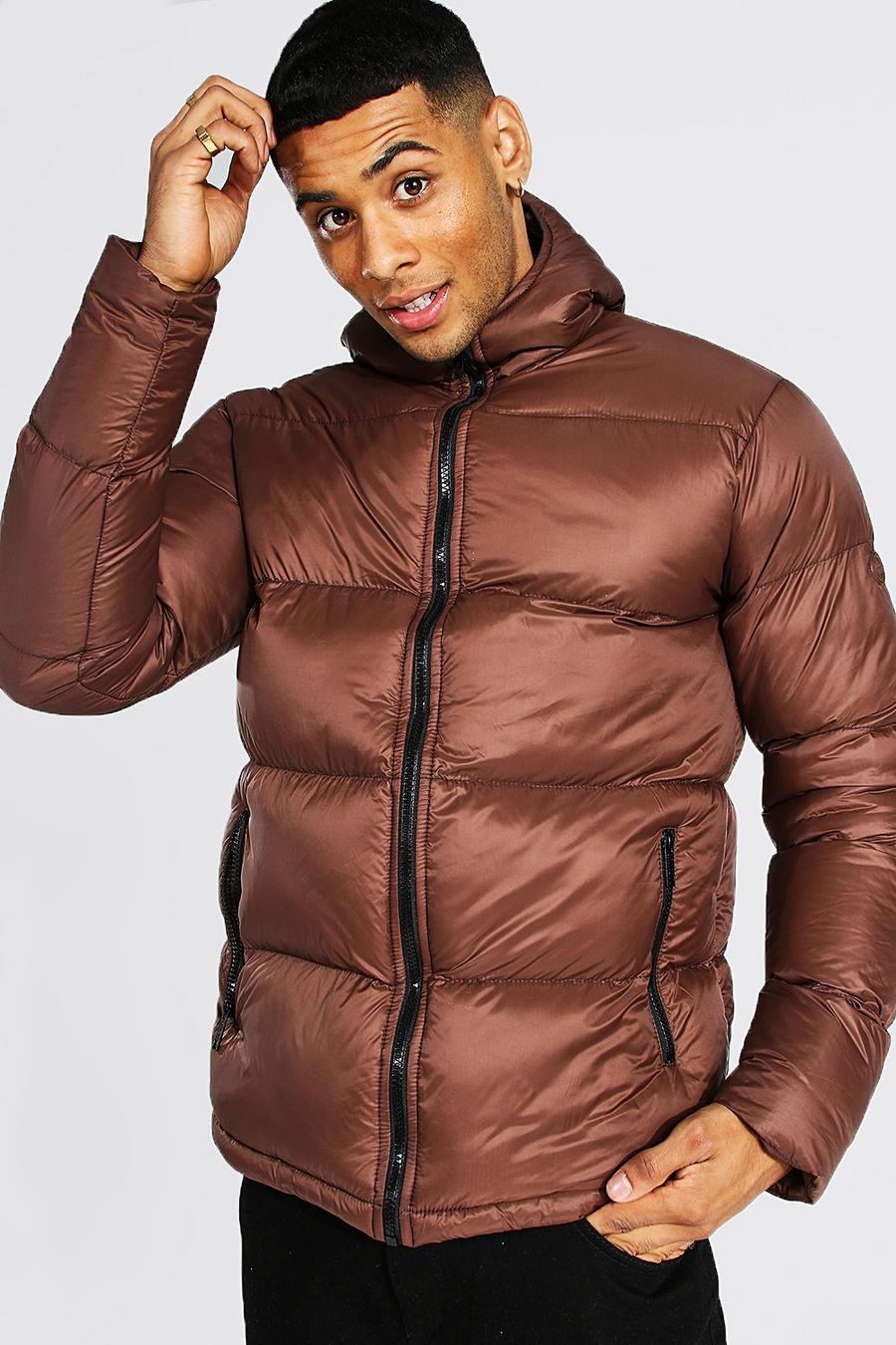 Chocolate brown Man Branded Hand Filled Puffer image number 1