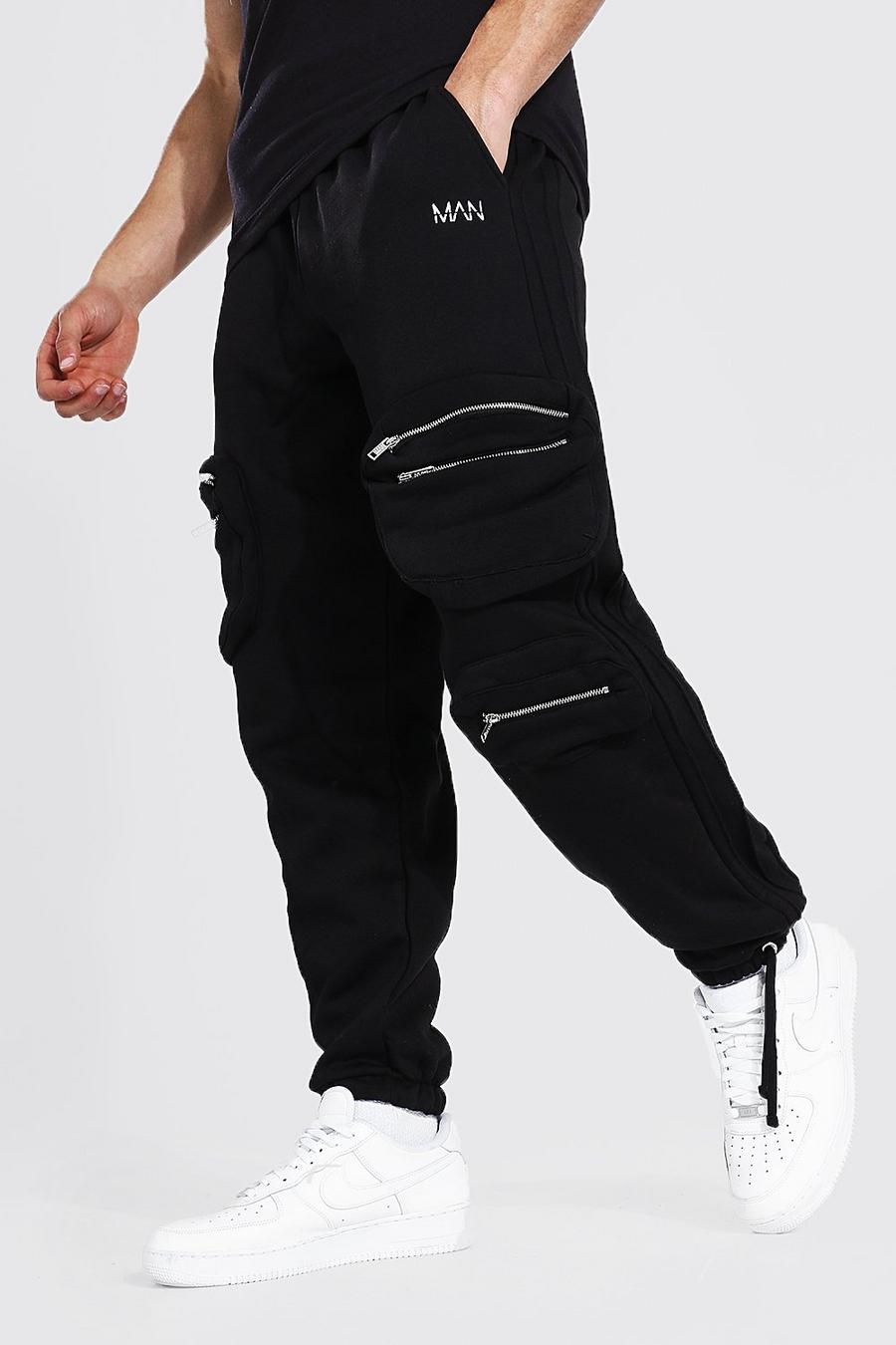 שחור מכנסי ריצה דגמ"ח אוברסייז בסגנון שימושי עם קפל image number 1