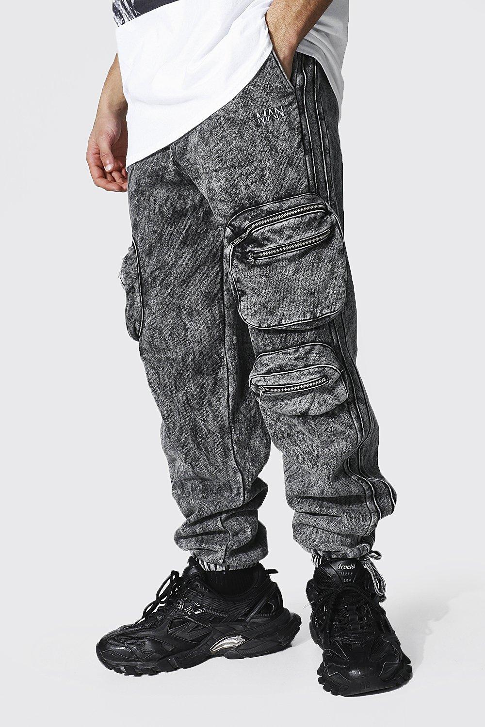 acid wash cargo jeans