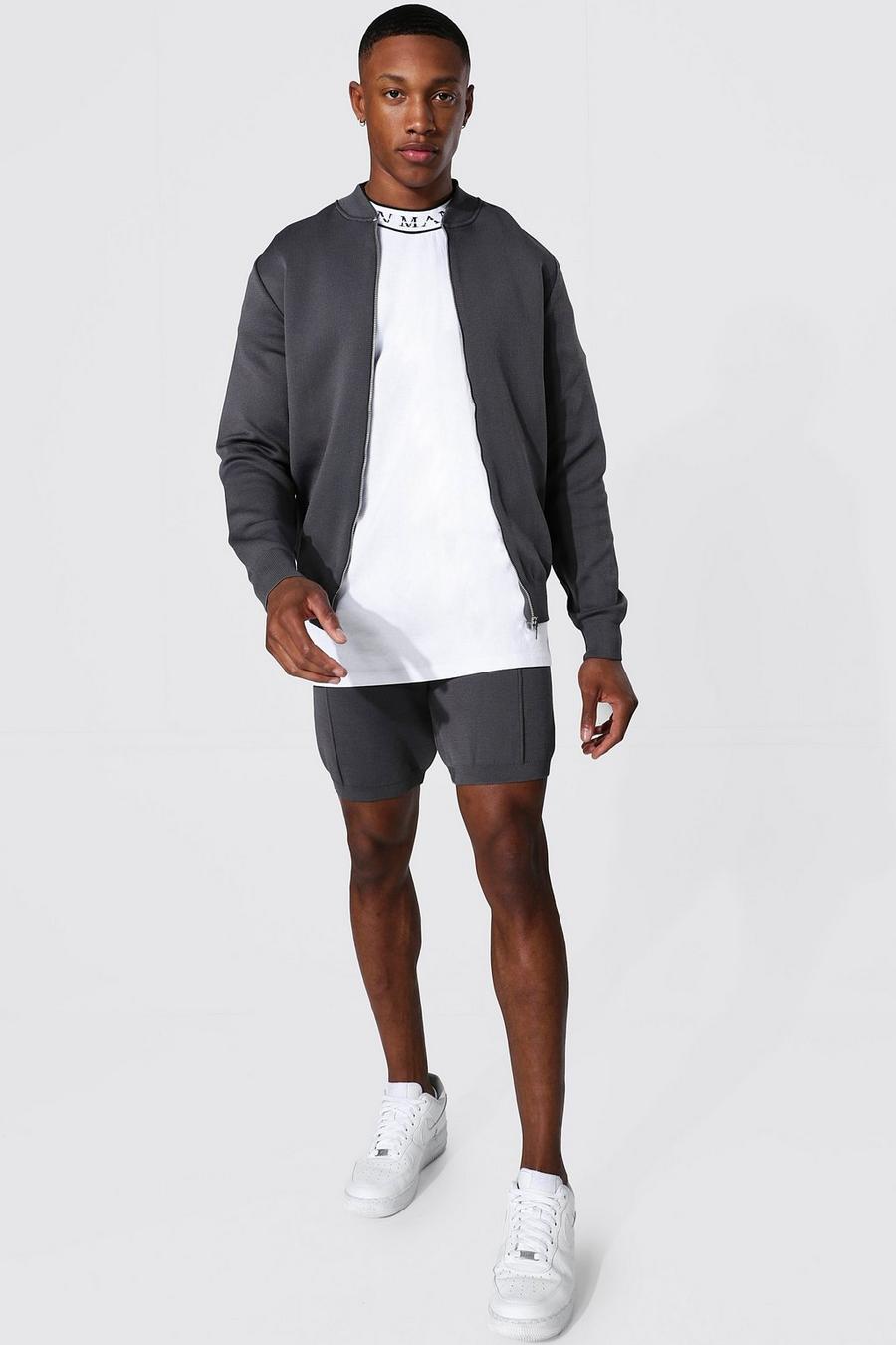 Charcoal Smart Knitted Bomber And Short Set image number 1