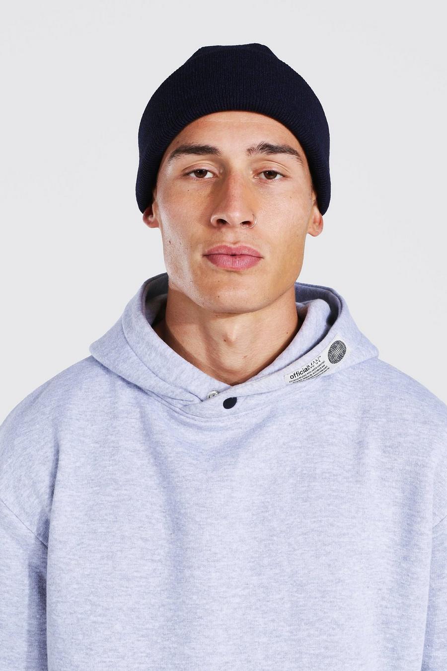 Navy Flat Knit Micro Beanie image number 1