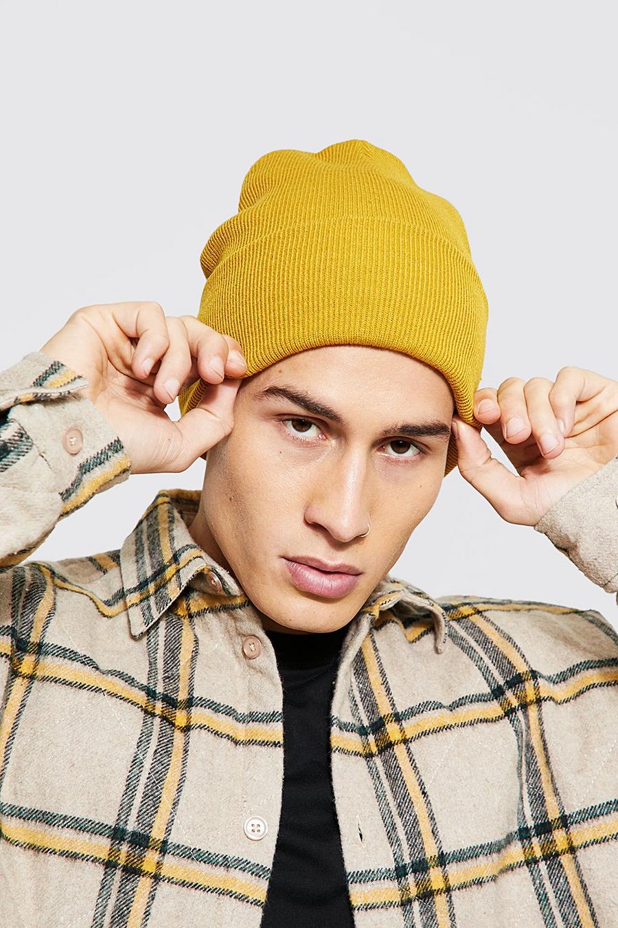 Mustard Flat Knit Classic Beanie image number 1