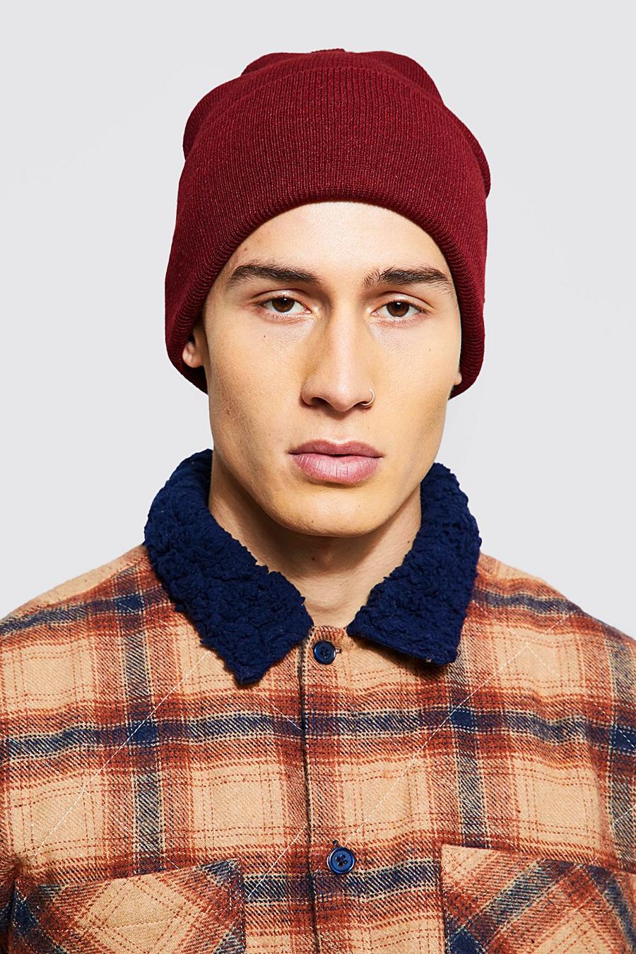 Burgundy Flat Knit Classic Beanie image number 1