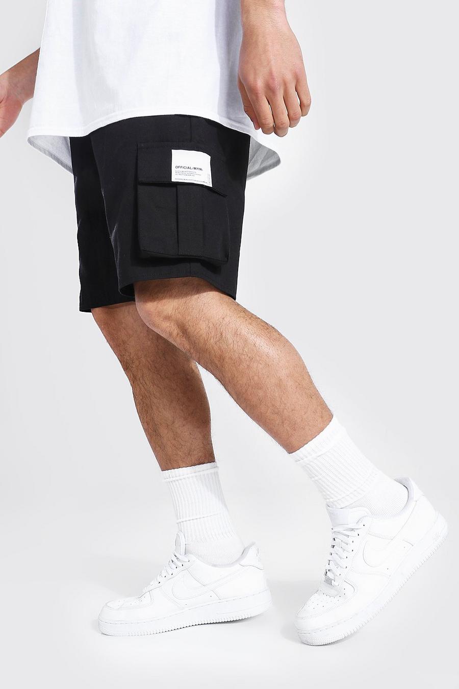 Man Tab Cargo-Shorts mit elastischem Bund, Black image number 1