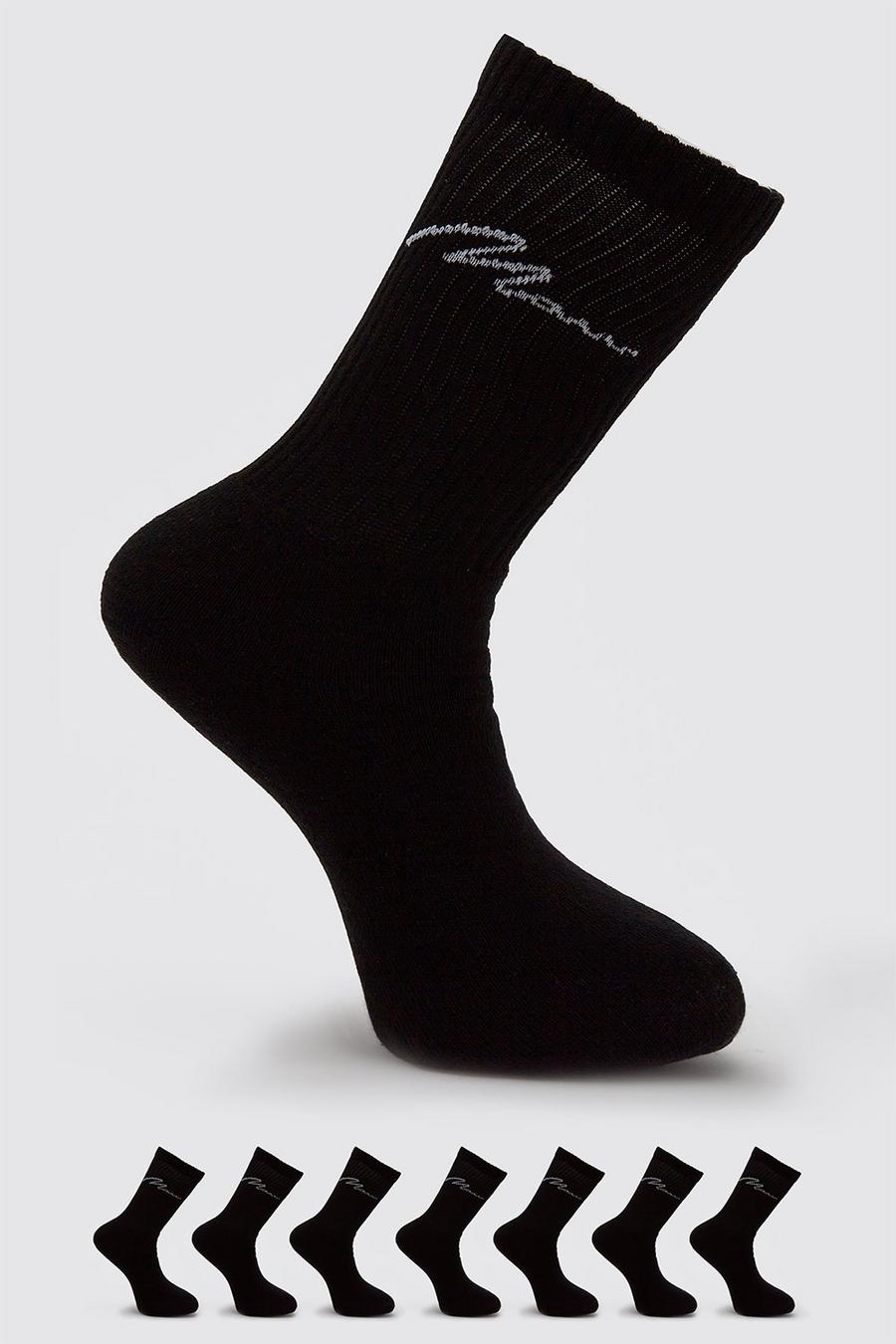 Pack de 7 pares de calcetines deportivos lisos con inscripción de logo MAN, Negro image number 1