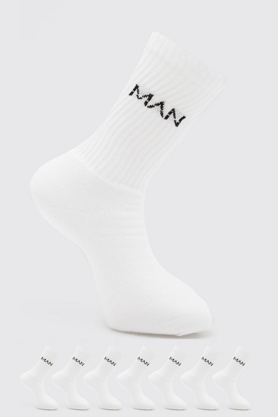 White 7 Pack Man Dash Logo Plain Sport Socks image number 1