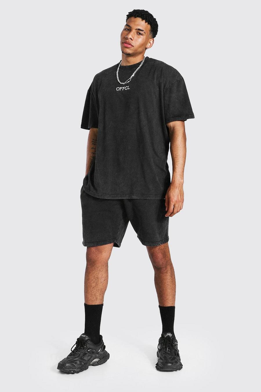 Übergroßes Set mit Offcl T-Shirt und Shorts mit Batik-Muster, Schwarz image number 1