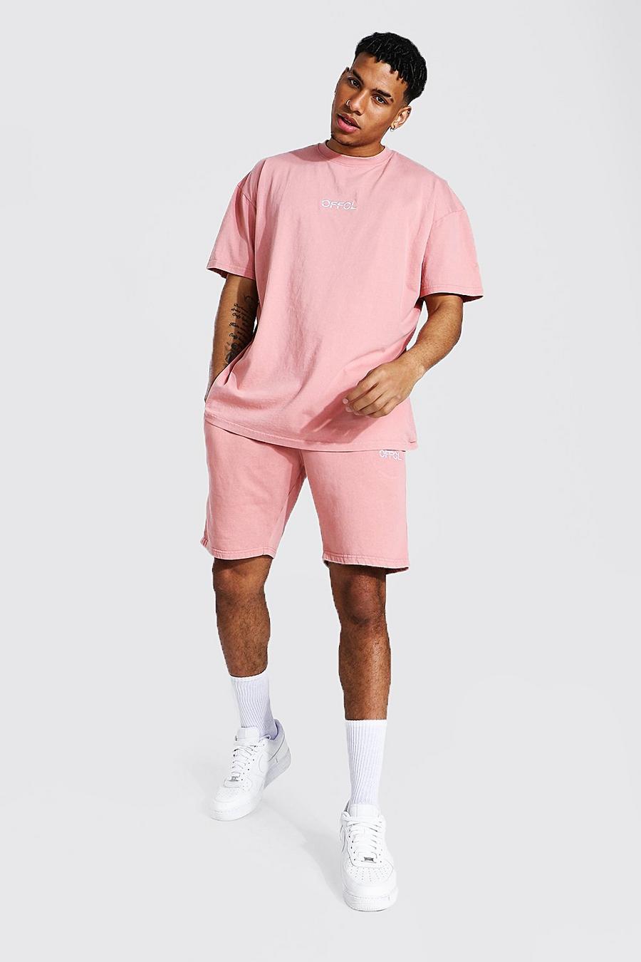 Pink Oversized Offcl Acid Wash T-shirt & Short Set image number 1