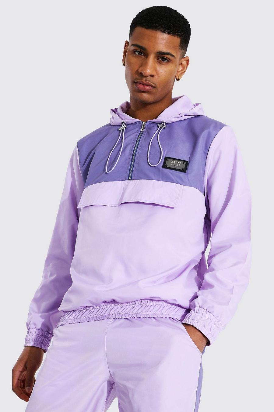 Lilac Man Colour Block Cagoule With Drawcords image number 1