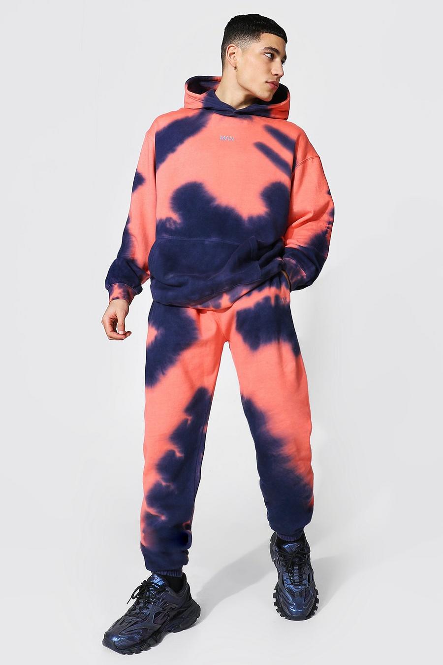 Übergroßer Original Man Trainingsanzug mit Kapuze im Batik-Design, Violett image number 1