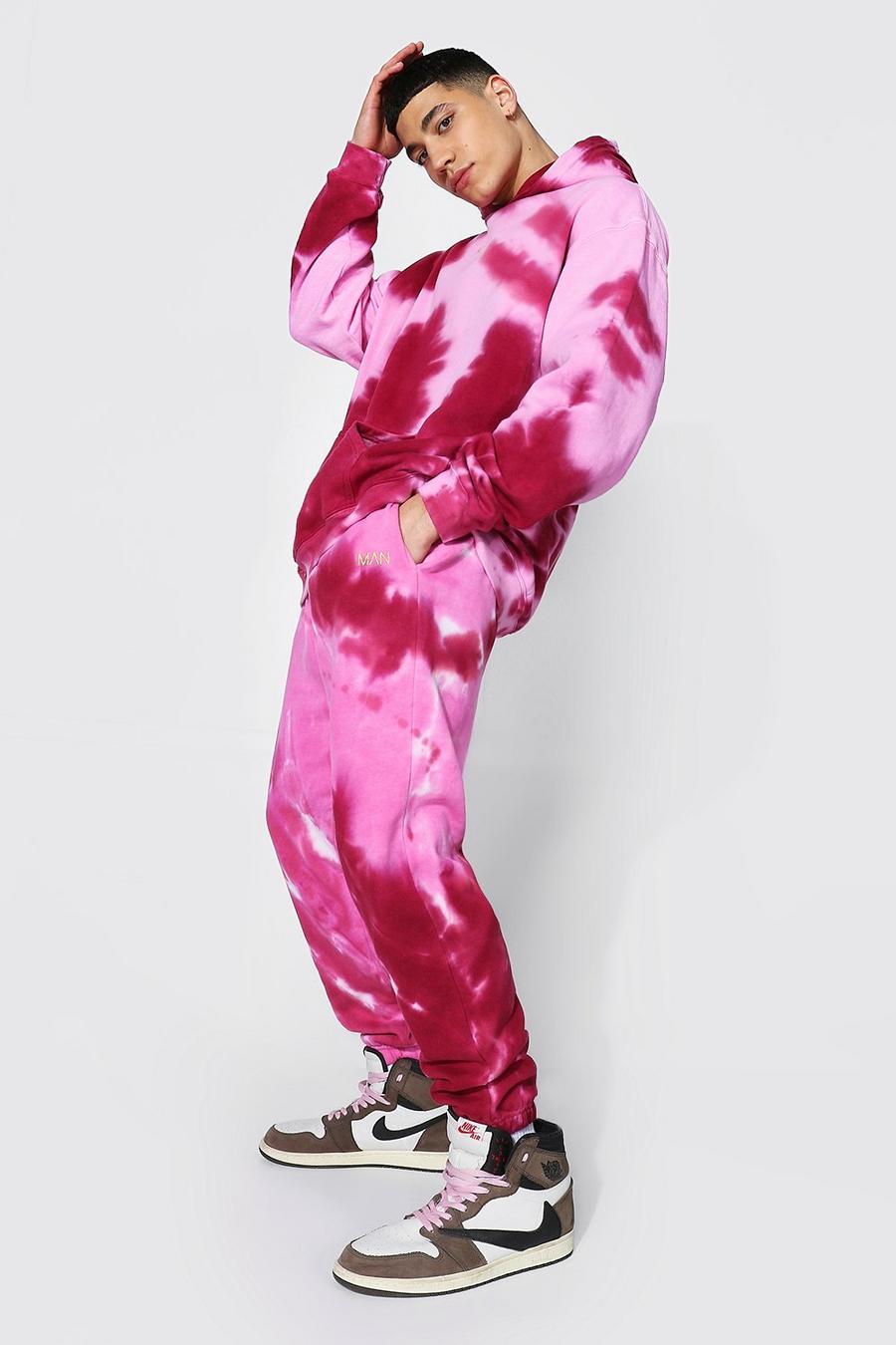 Übergroßer Original Man Trainingsanzug mit Kapuze im Batik-Design, Rosa image number 1
